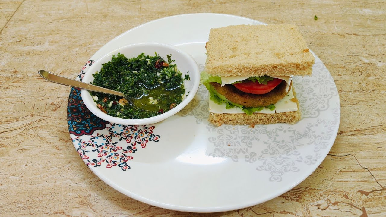 Chimichurri sauce and sandwich 