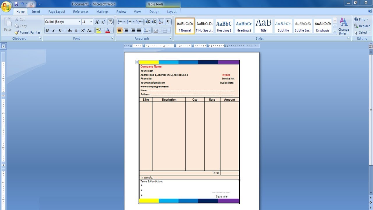 How to create Bill design in ms word | Cash Bill Design | Cash Memo | Received Bill | G-st Bill |