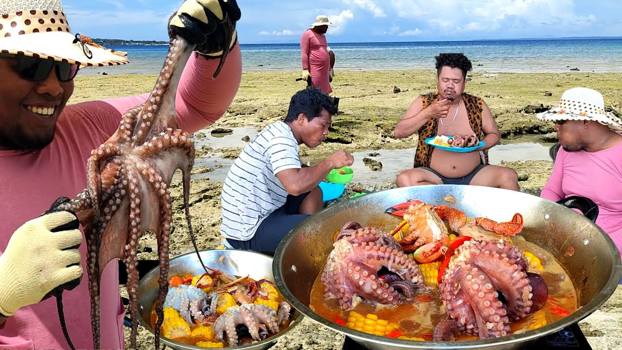 Bule sampai Puas Makan Gurita n Kepiting, seharian berburu buat makan di tepi laut