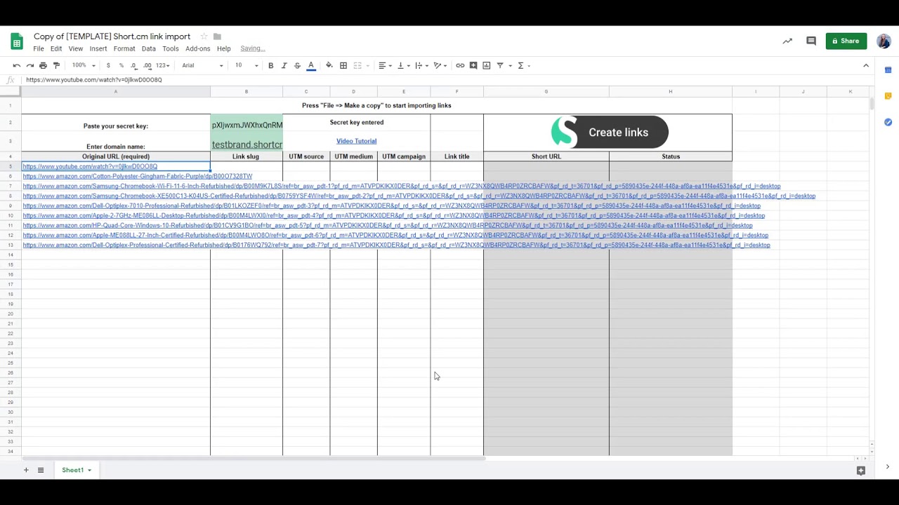 How to Shorten Links in Bulk (Google Spreadsheet ) with a .csv file