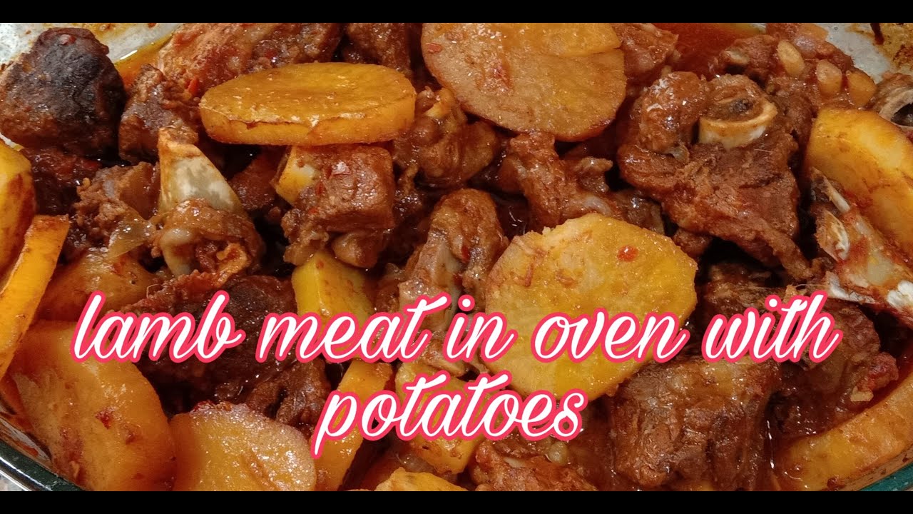 Lamb meat in oven with potatoes (Arabic food)