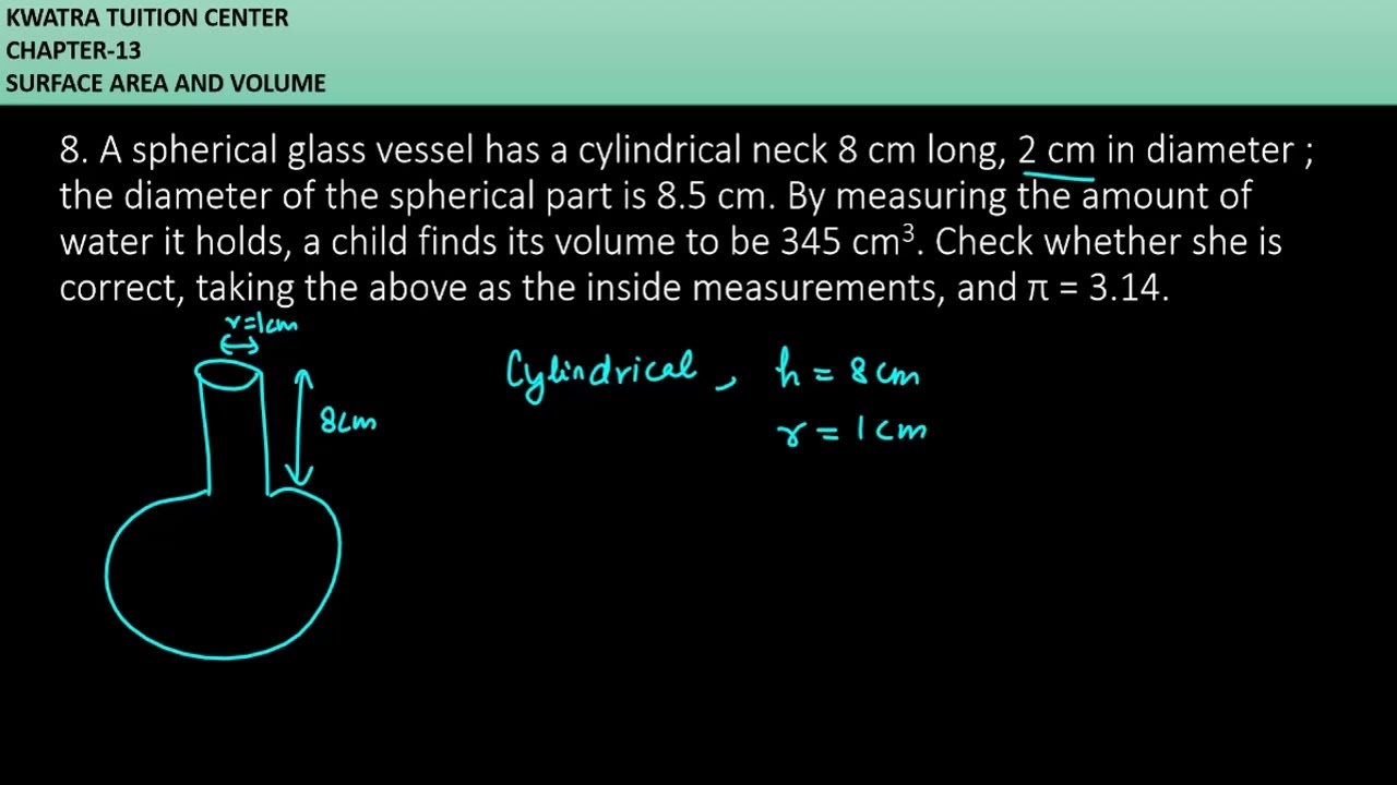8. A spherical glass vessel has a cylindrical neck 8 cm long, 2 cm in diameter ; the dia
