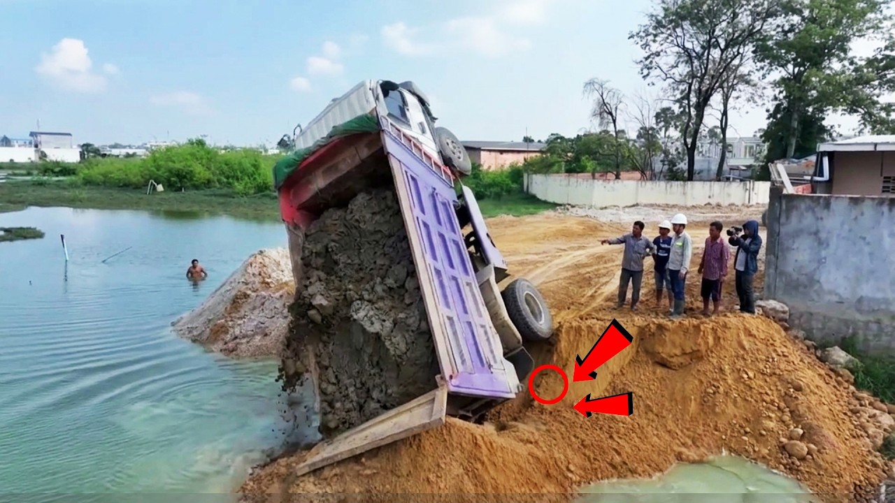 WOW!! WTF! Amazingly Truck Unloading Gone Wrong Unexpected Ground Collapse Scary Land Filling Up
