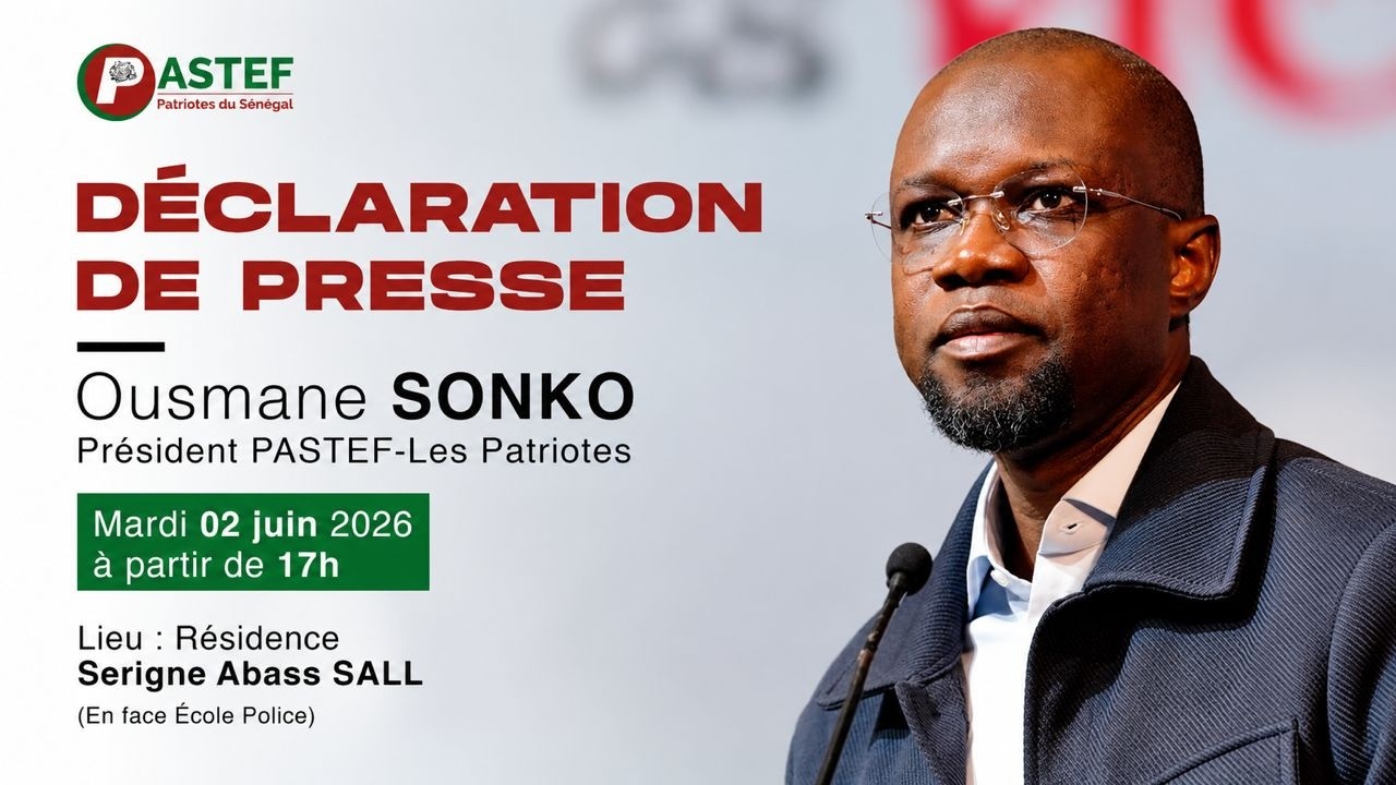 D&eacute;claration de presse du pr&eacute;sident PASTEF - Les Patriotes Ousmane SONKO en direct sur Walf Net