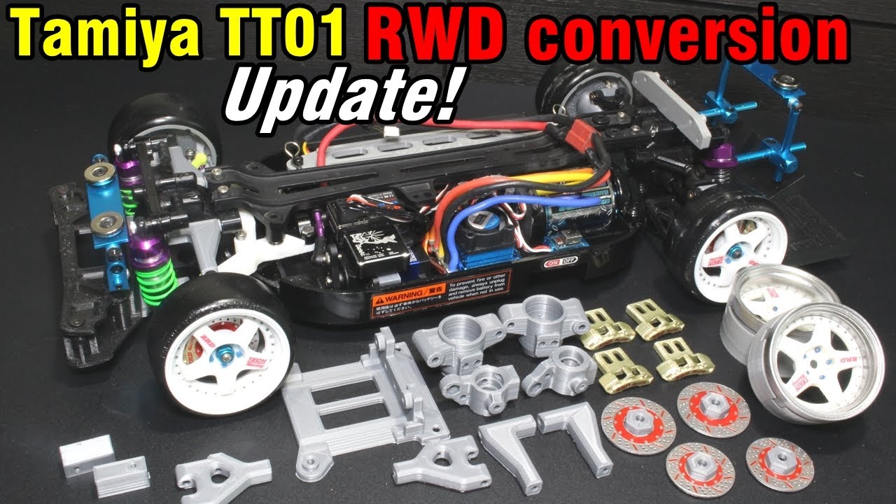 Update of Tamiya TT01 RWD conversion(front & rear hubs, swing arms etc)