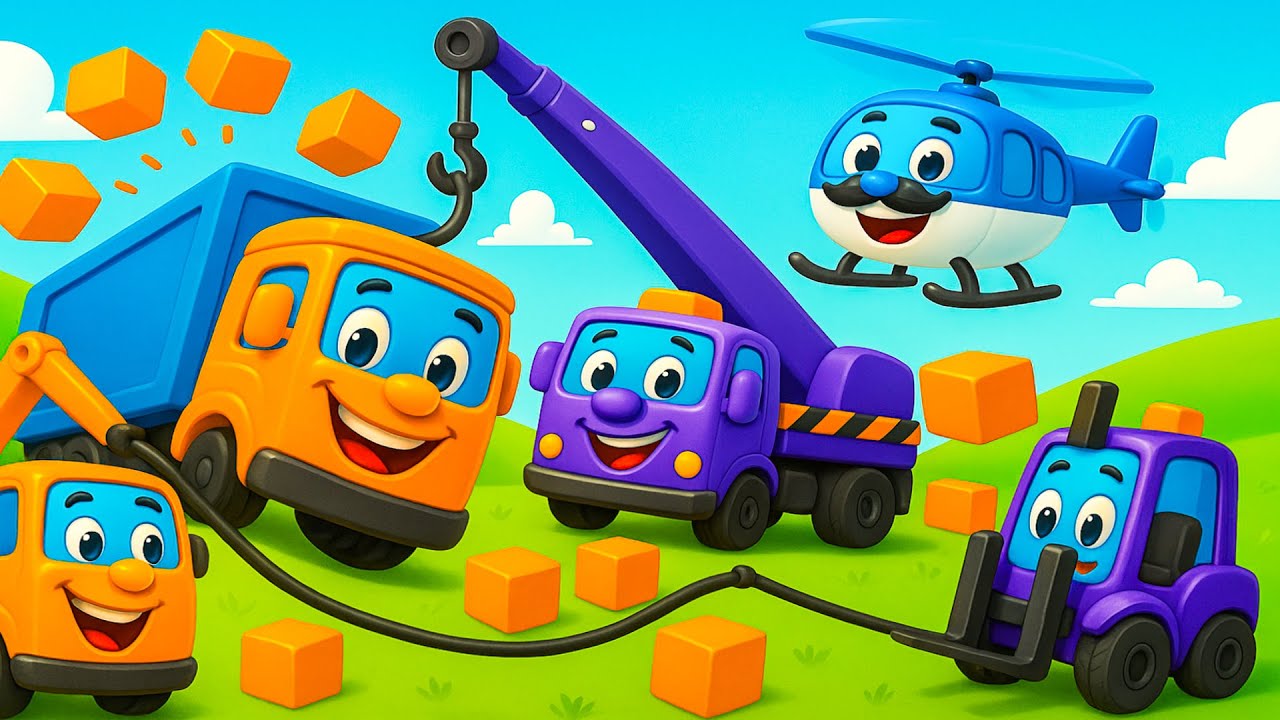Construction Vehicles Team Helps Dump Truck Stand Up and Resume Work 🚛📦 | Funny Vehicles Animation