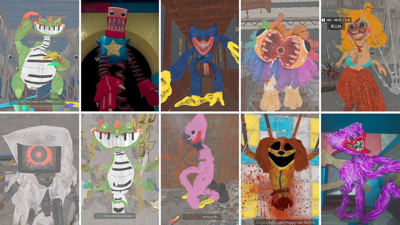 Игра Poppy Playtime: Главы 1-5 - Все погони и пугающие моменты в ярком режиме с полосками здоровь...