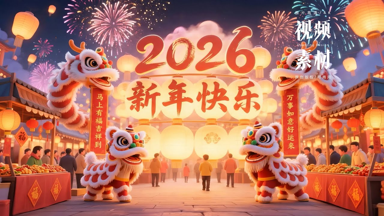 可商用视频素材｜2026马年春节卡通动画片头 #视频素材 #马年片头 #卡通动画 #马年 #春节片头