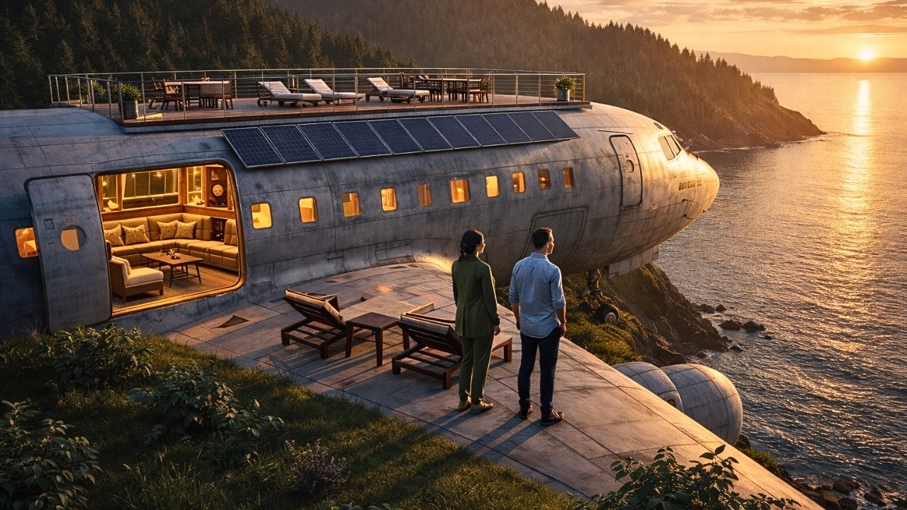 Couple Transforms an Abandoned Airplane Into a Modern Cliffside Home | ASMR Build