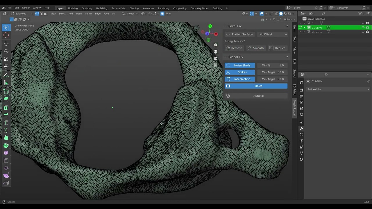 Blender Addon Tutorial [Mesh Repair Tools] - Vertebra CT Scan Segmentation - Basic Clean