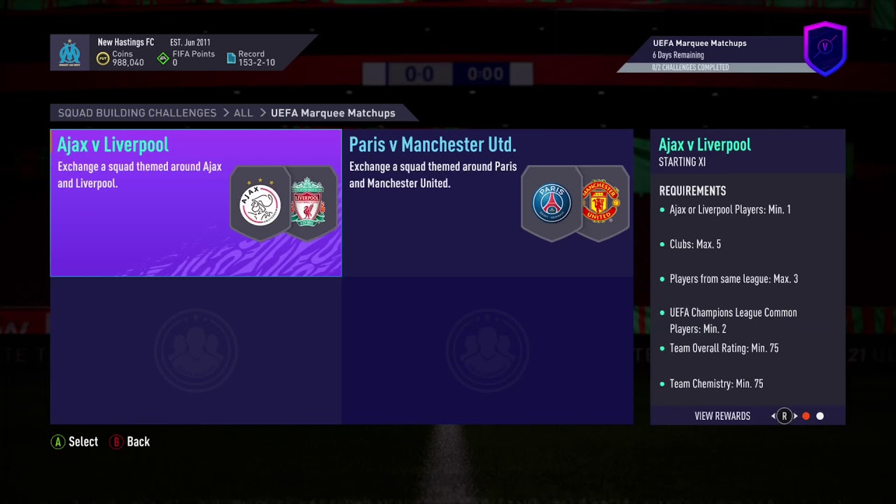 UEFA Marquee Matchups FIFA 21 SBC
