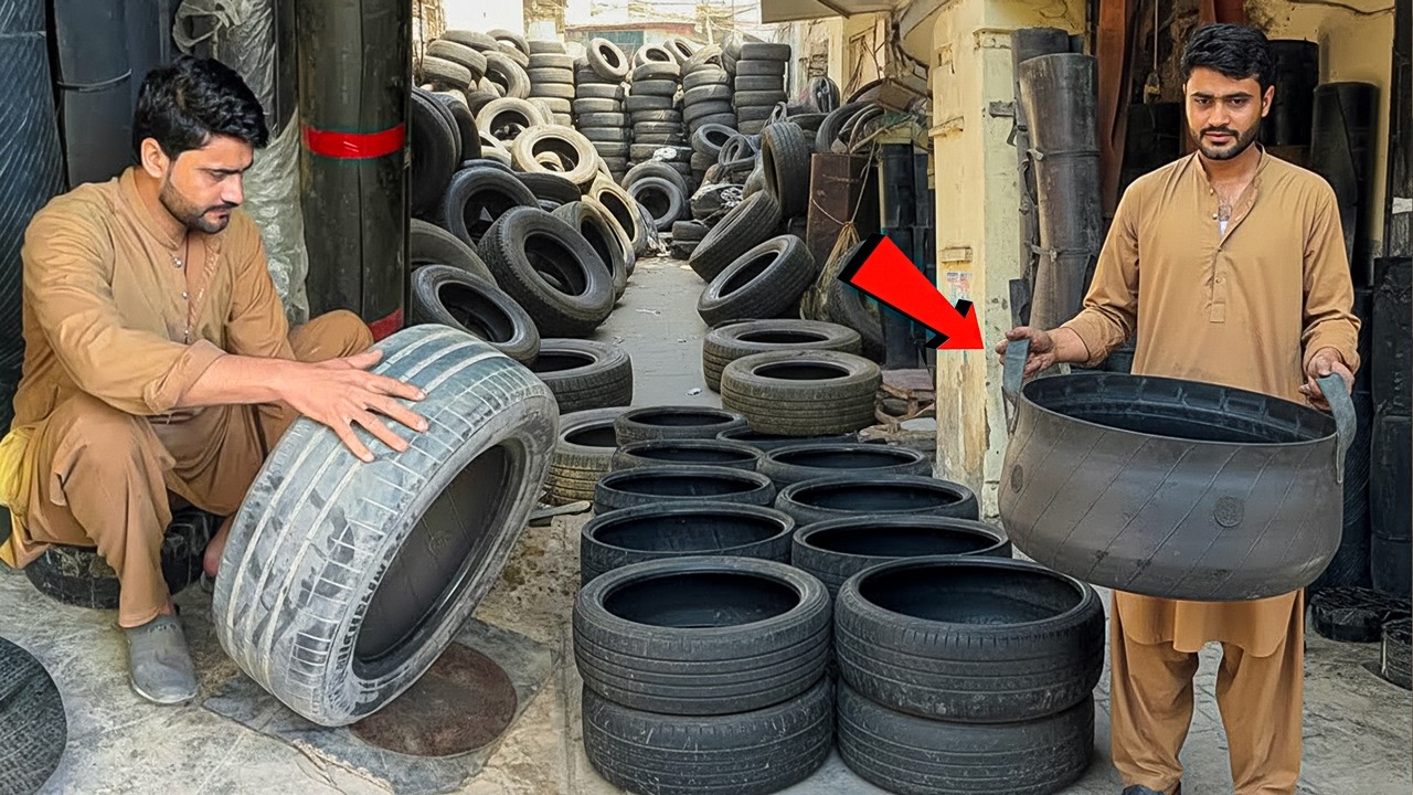 Process of Recycling Used Tires Turned Into Beautiful Water Tubs By 30 Years Old Pakistani Man