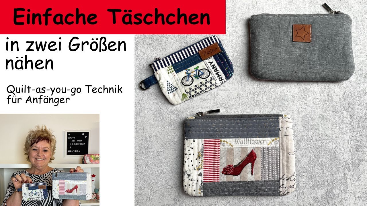 Einfaches Täschchen in zwei Größen nach der Quilt-as-you-go Technik nähen