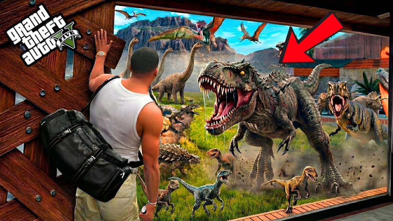 Dinosaur Attacked On Franklin House In GTA5 (GTA 5 Mods)