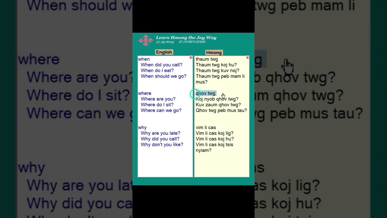 English to Hmong 3 