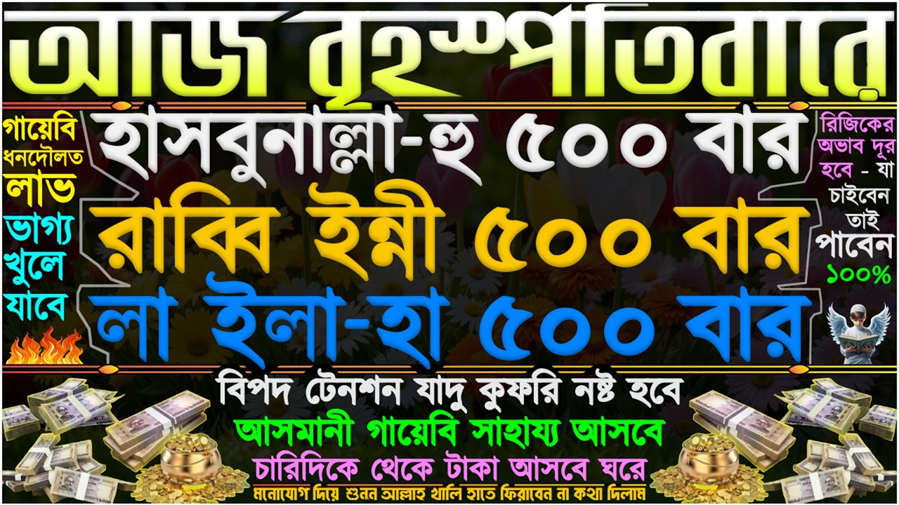বৃহস্পতিবারের আমল ⋮ রিজিক জোয়ারের মতো আসবে” সকল ঋণ পরিশোধ হবে” আসমানী গায়েবি সাহায্য আসবে ইনশাআল্লাহ