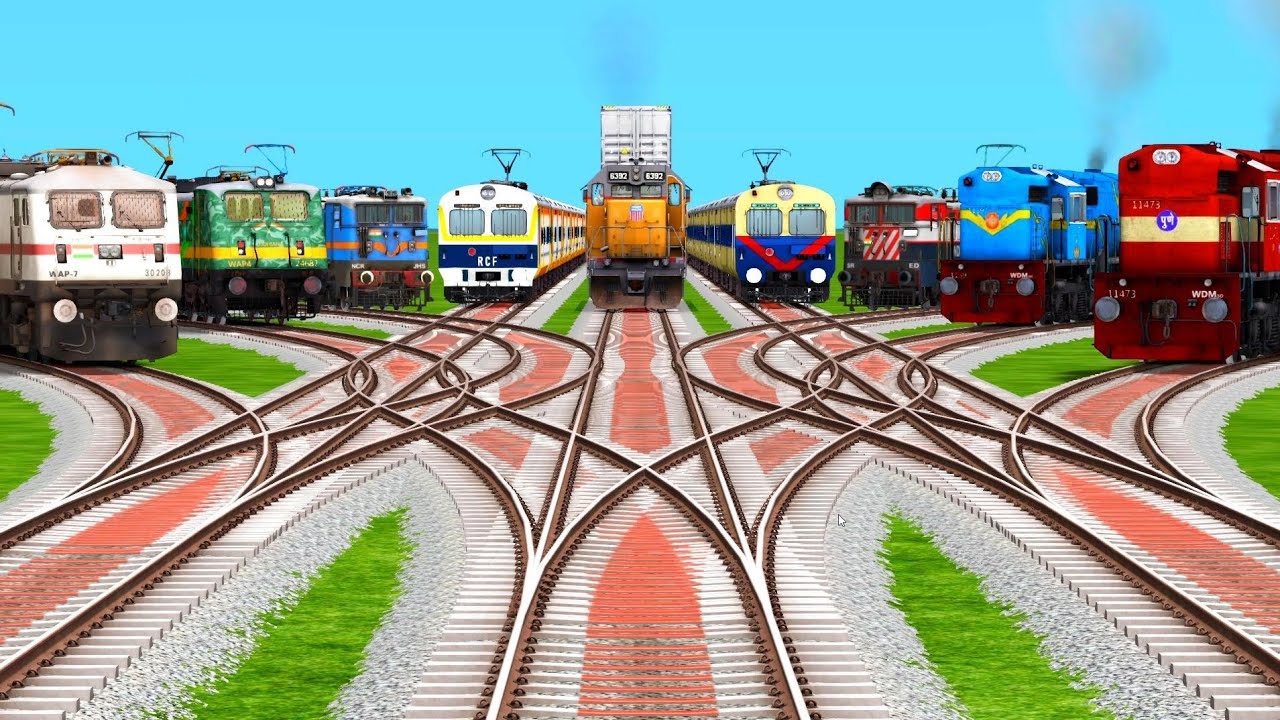 9 Train Vs Train Crossings By Bumpy Branched 🔥 Railroad Crossing Tracks | train simulator classic