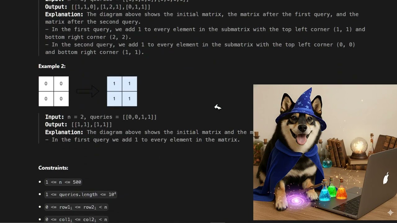 Py3 C++ 2D sweep解Leetcode 2536  Increment Submatrices by One