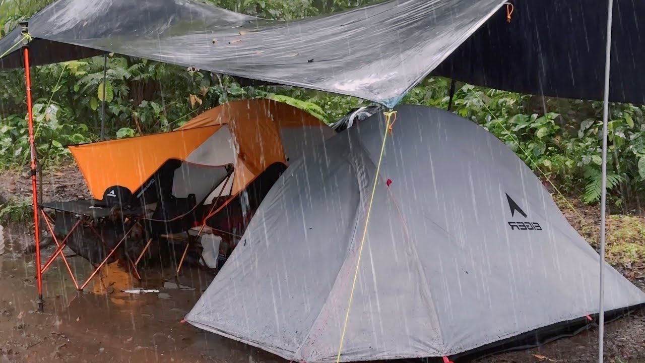 NOT SOLO CAMPING HEAVY RAIN || LONG HEAVY RAIN CAMPING IN RAIN FOREST