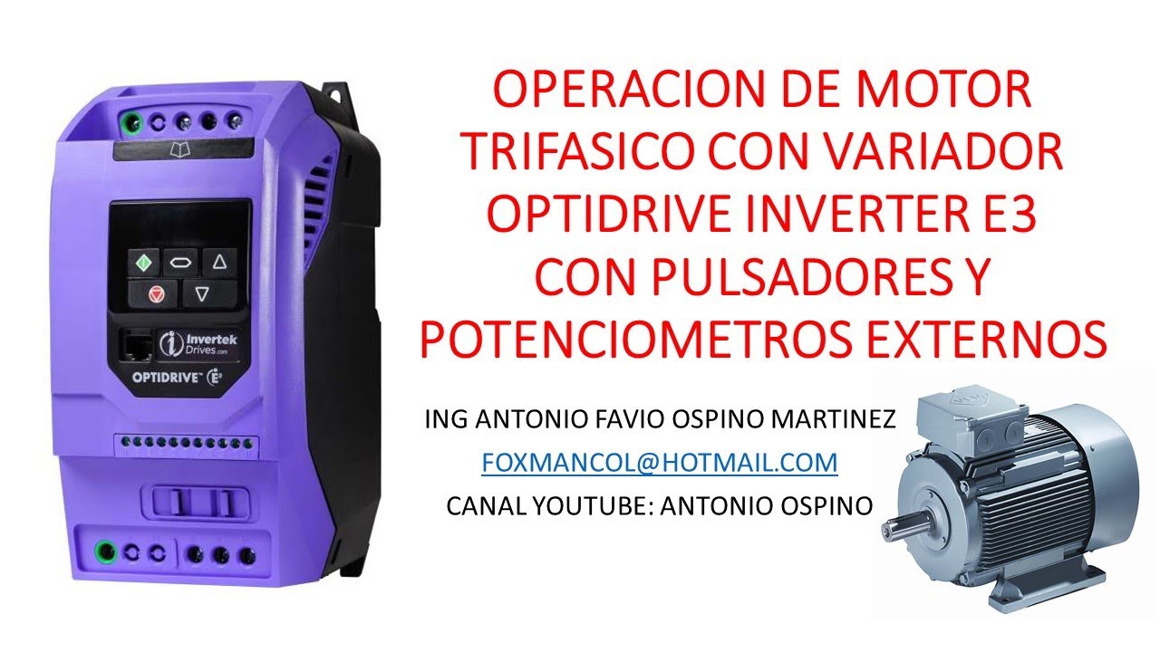 CONTROL DE MOTOR TRIFASICO CON VARIADOR OPTIDRIVE E3 CON POTENCIOMETROS Y PULSADORES EXTERNOS