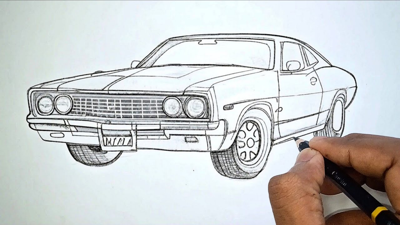 Draw a 1970s Ford Torino Muscle Car Step by Step || Easy Classic Car Drawing 