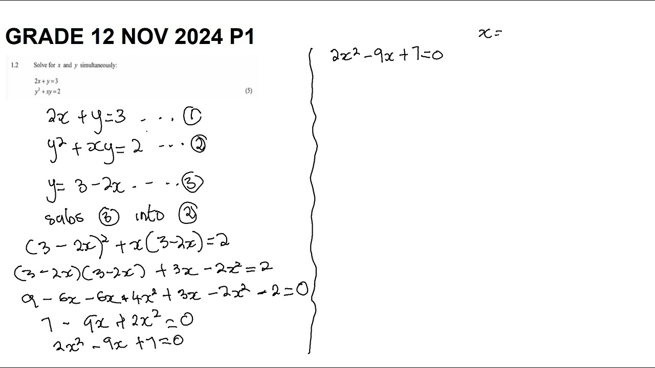 Solve for x and y simultaneously: 2x+y=3 y^2+xy=2