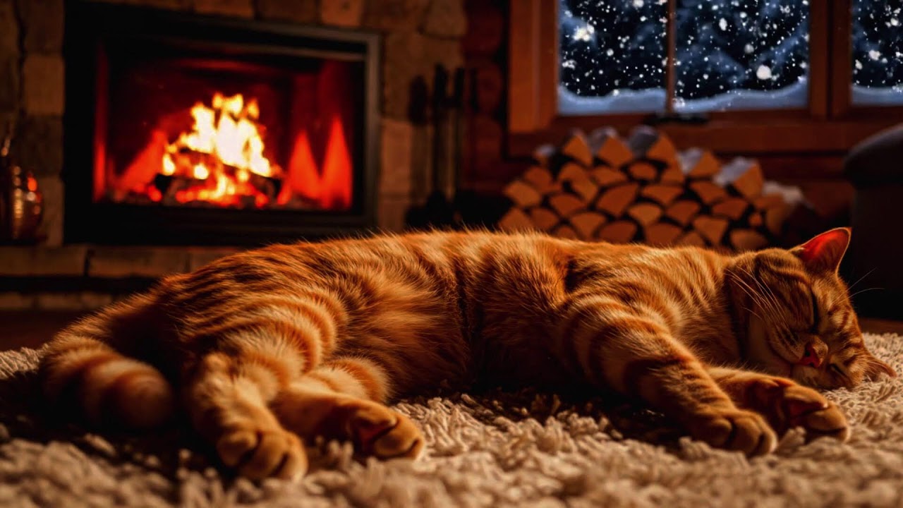 LIVE 24/7  🔥  Fireplace Ambience  & 🐱  Sleeping Cat  |  Winter Ambience  ❄️  Cozy Night Live  🔥 Api