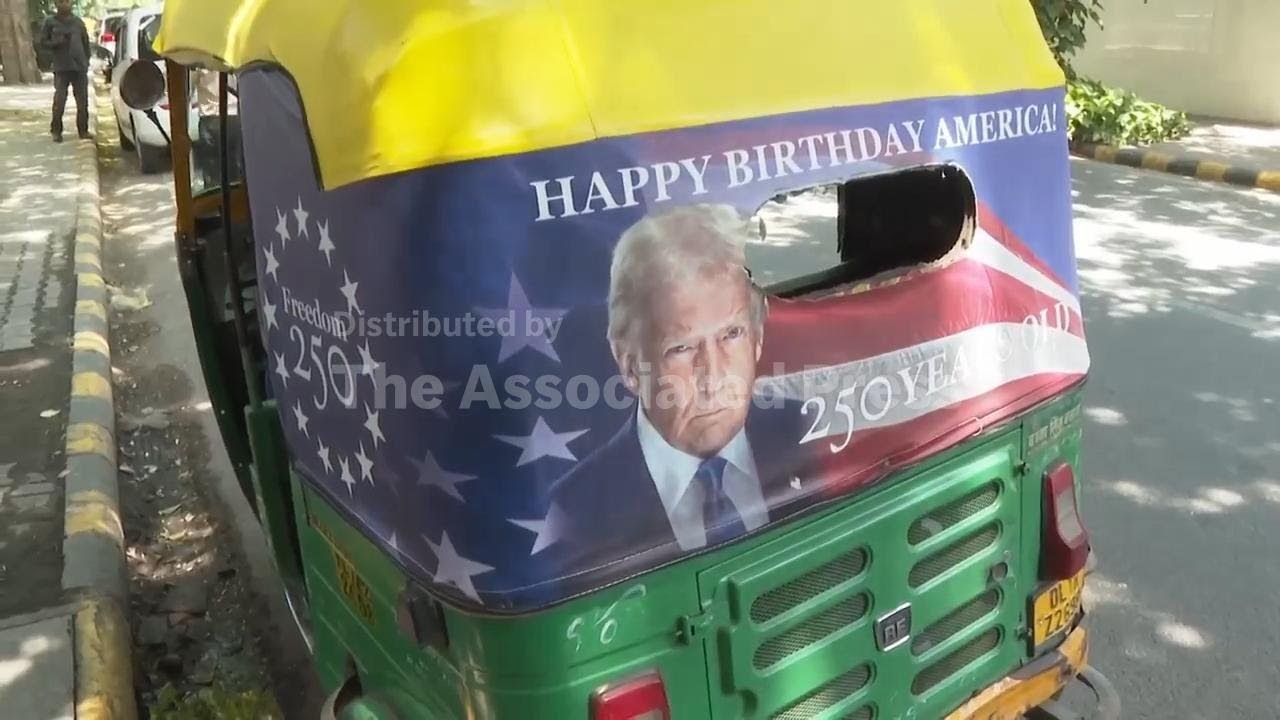 Trump&rsquo;s portrait hits New Delhi traffic as US Embassy rolls out 'Happy Birthday America!' rickshaws