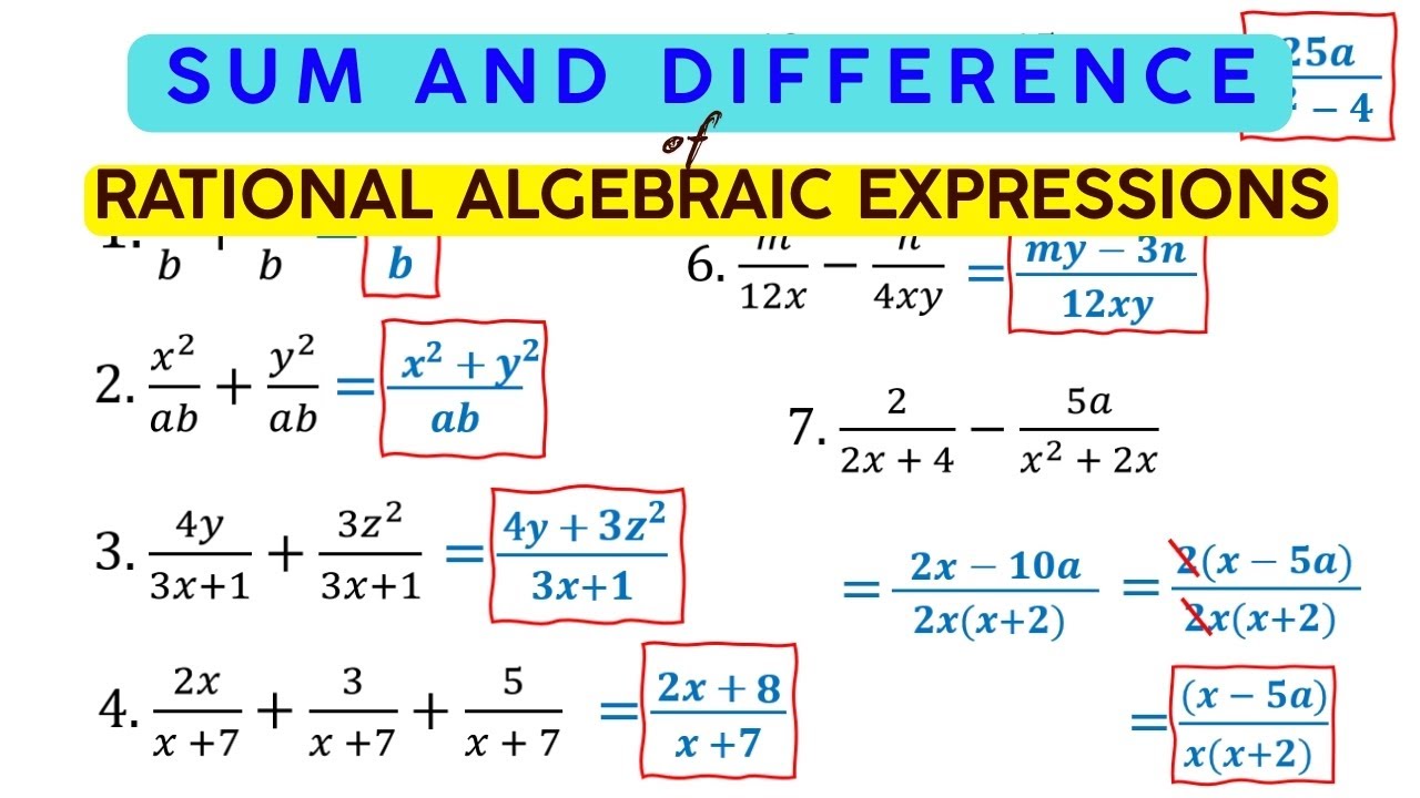 Sum and Difference of Rational Algebraic Expressions