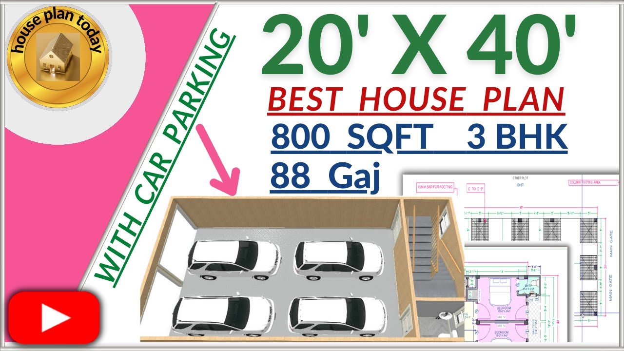 20x40,20 X 40,88 Gaj,house plan,800SQFT,#houseplantoday,Car parking,3D,Naksha,withFull Dimension,