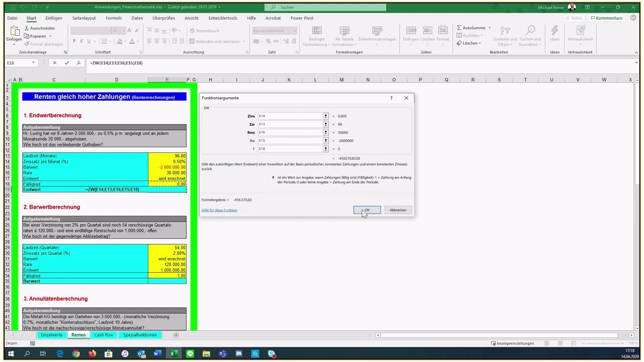 Excel   d   11 Finanzmathematische Formeln