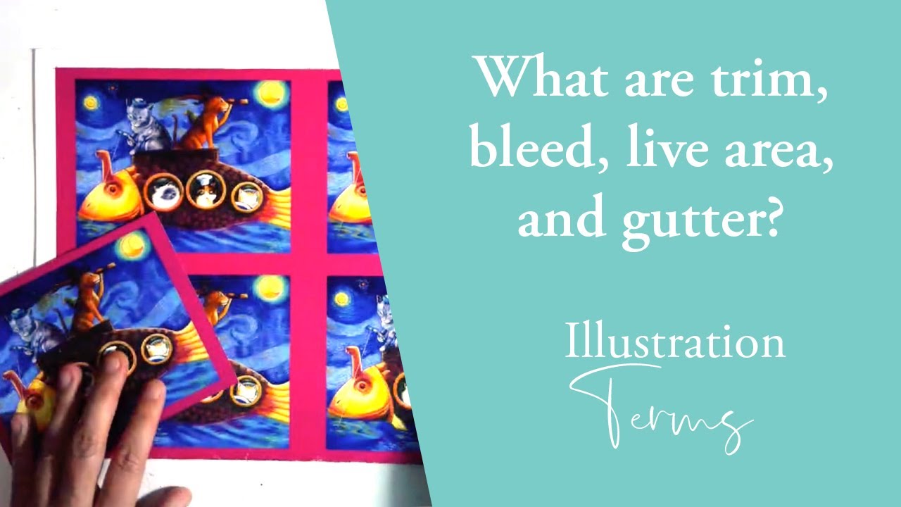 What are bleed, trim, live area, and gutter in illustration?