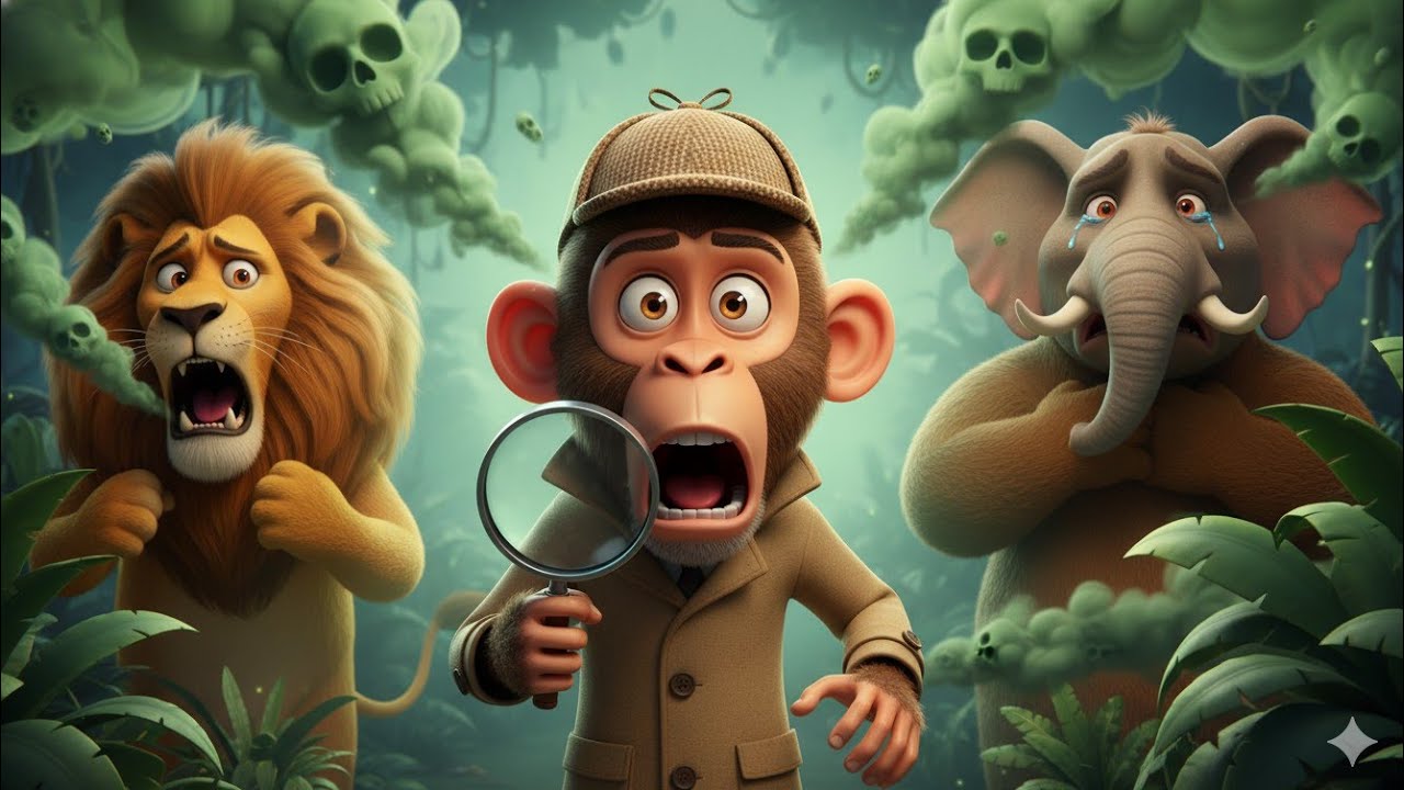 “ज़हरीली हवा और जासूस बंदर 🕵️‍♂️🐒 | Funny Jungle Story in Hindi | Moral Animation”