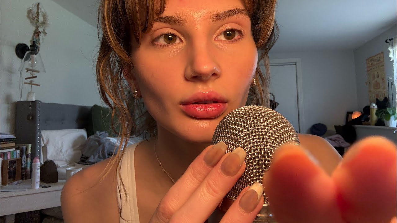 ASMR inaudible whispering, face tracing/ tapping, mouth sounds, and mic scratching 