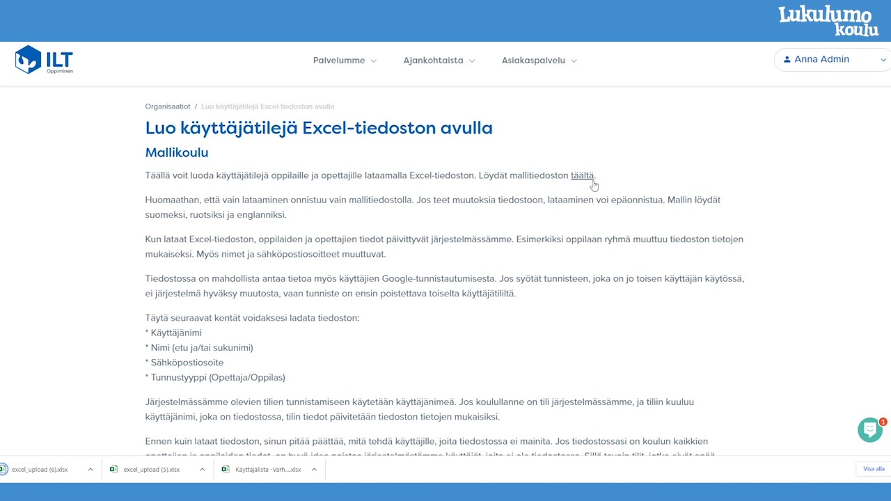 Lukulumo esiopetus & alakoulu: luo uusia k&auml;ytt&auml;j&auml;tunnuksia kotisivuillamme