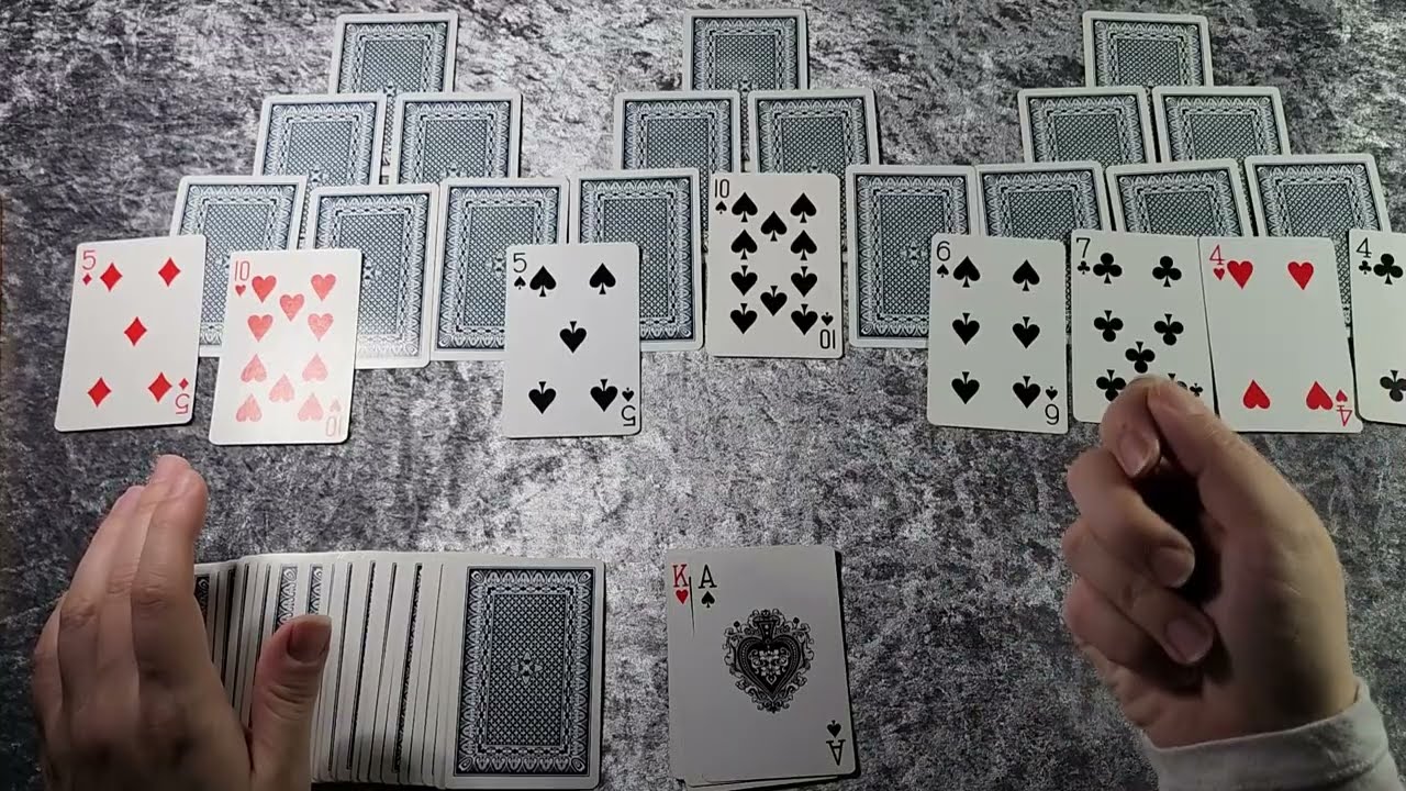 Tri-Peaks Solitaire ASMR with old, standard Cards | Whispered, Card Games, Shuffling, Dealing