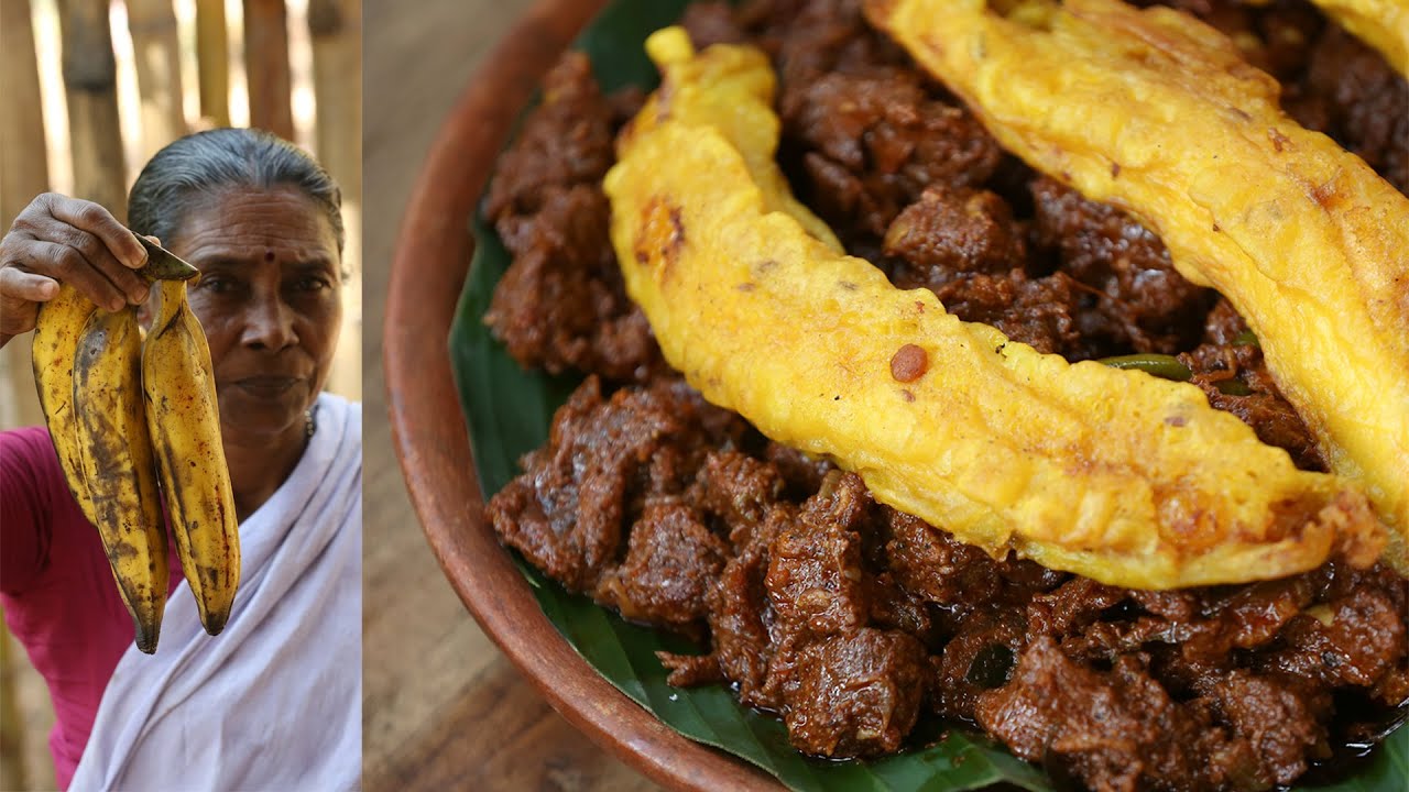 നല്ല നാടൻ ബീഫ് വരട്ടിയതും പഴം പൊരിയും | Banana Fritters With Beef Roast –Pazhampori and Beef Roast