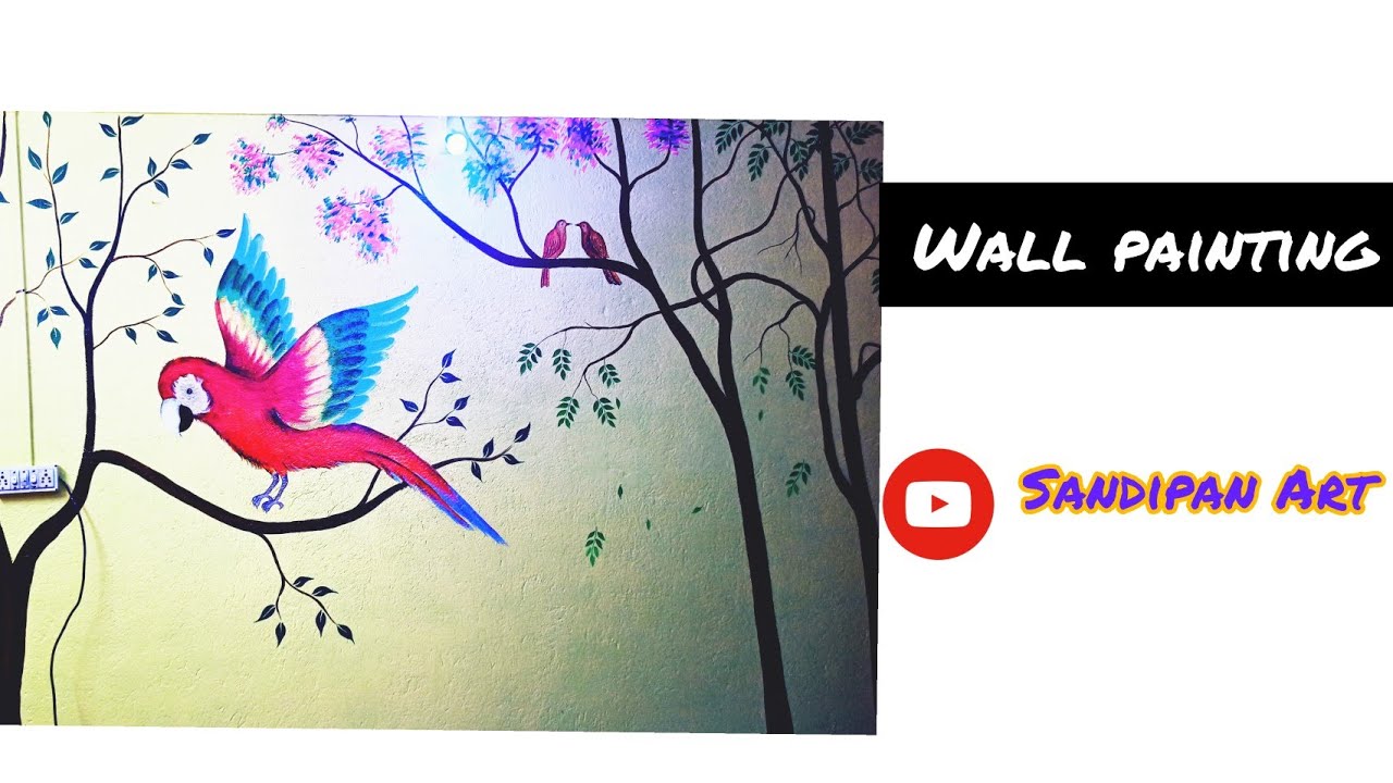 Wall painting || Easy Wall Design ||Colourful Macaw || Sandipan Art ||