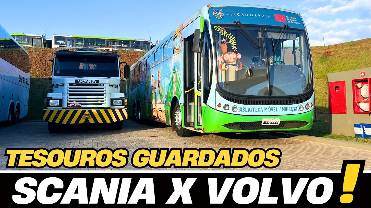 A VIAÇÃO GARCIA TEM CAMINHÃO GUINCHO SCANIA E ÔNIBUS VOLVO B10M NA GARAGEM DE LONDRINA 