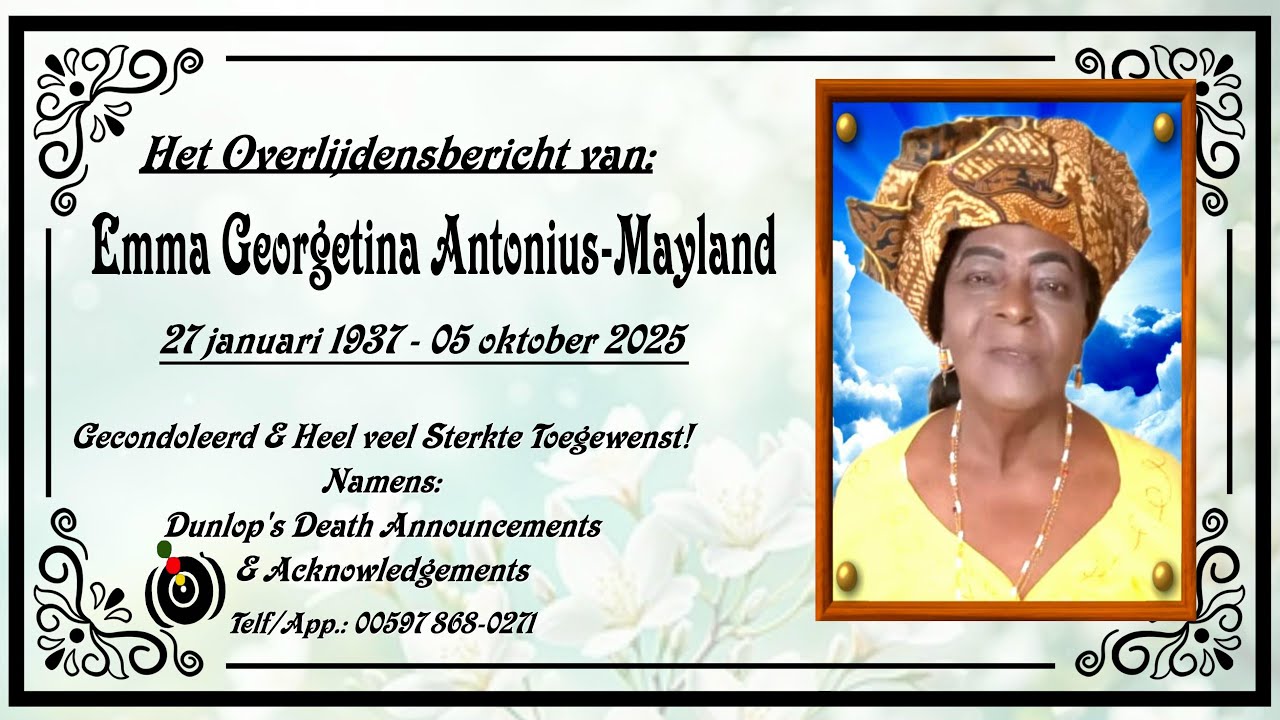 Het overlijdensbericht van: Mevr. Emma Antonius-Mayland