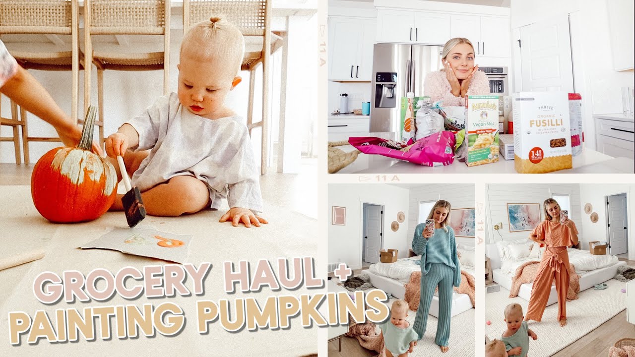 vegan grocery haul, new free people clothes + painting pumpkins with coco!