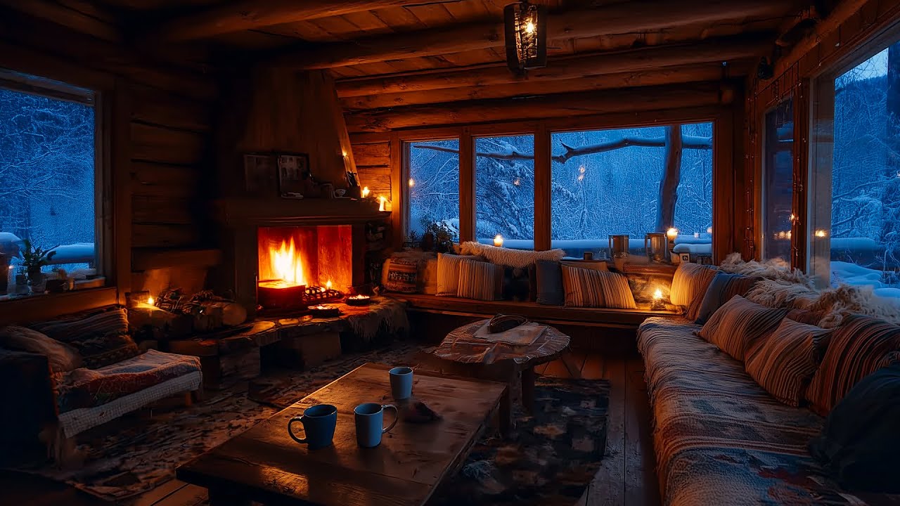 Winter Cabin Living Room ❄️ | Relaxing Fireplace Ambience for Sleep (NO ADS)