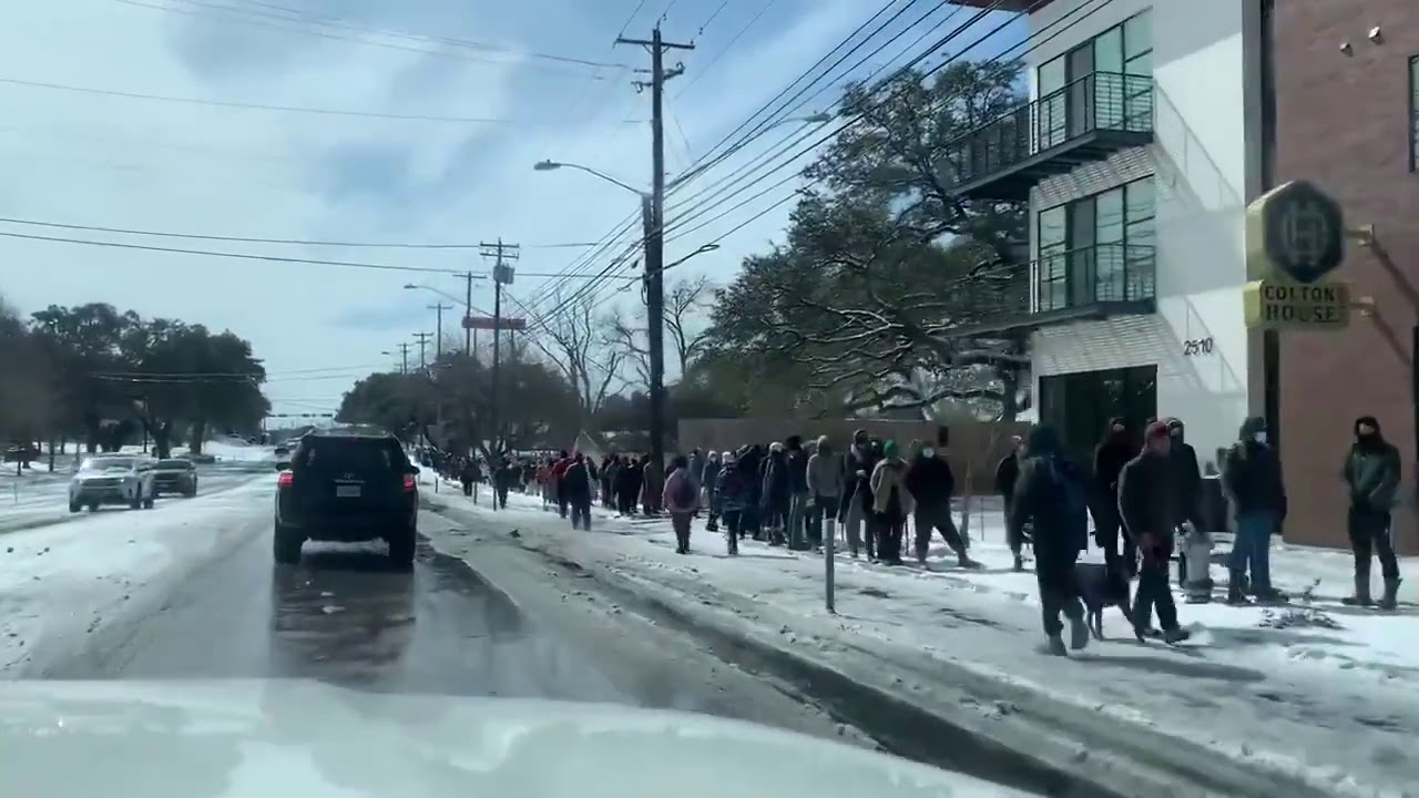 people lining up for food, no power or gas in texas