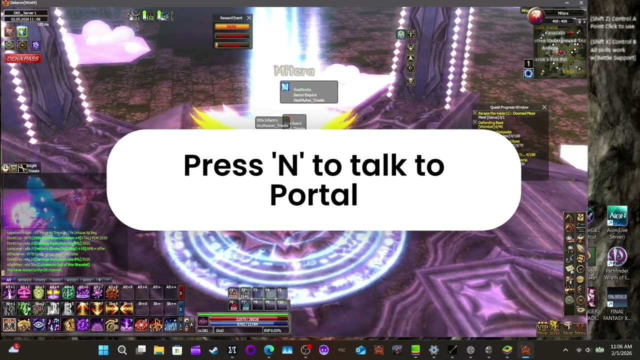 use 'N' key if people are blocking a portal to talk to it