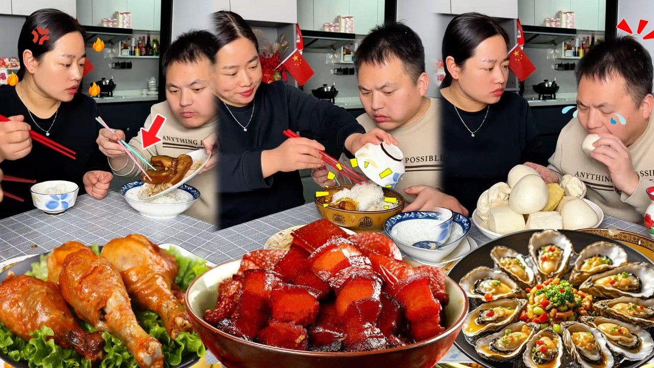 蠢老公太贪吃了吃全家分量，为了给他教训等他吃饱买五斤馒头，看着他必须吃光老公哭着求饶再也不敢了