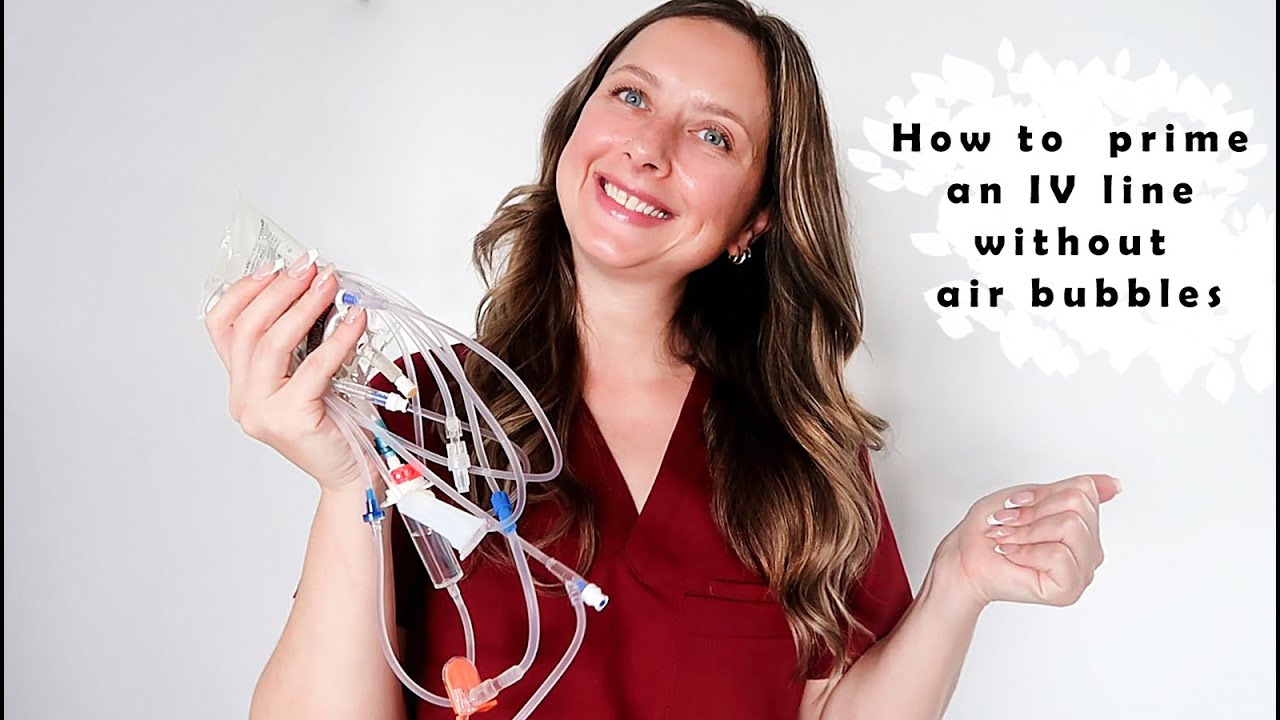 How to spike an IV bag and prime the line with no air bubbles in it?