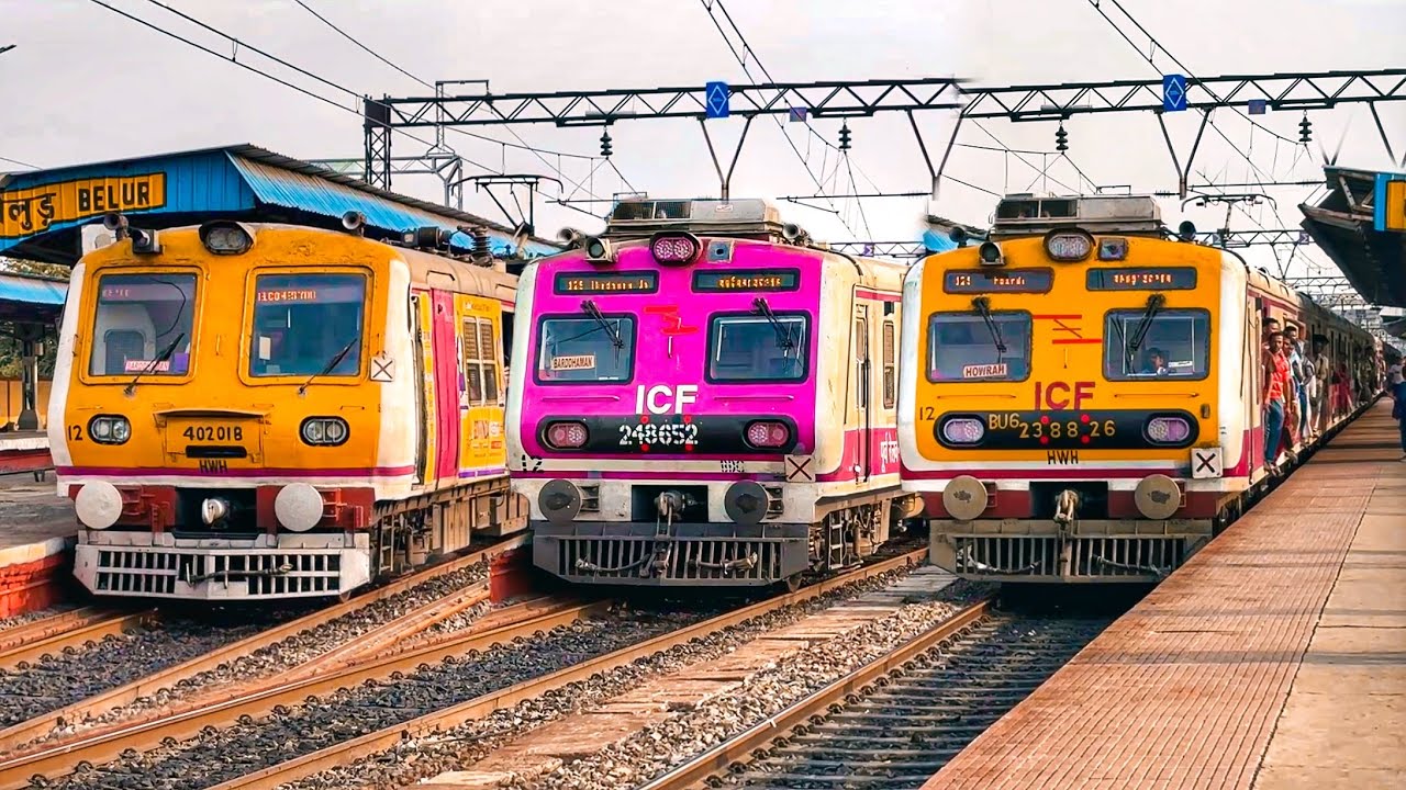 10 Indian EMU Local trains Amazing crossing action spotting at busy Belur railway station.
