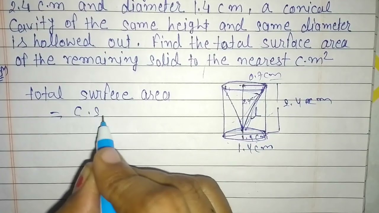 From a solid cylinder whose height is 2.4cm and diameter 1.4cm,a conical cavi#class10math#ex-12.1ka8