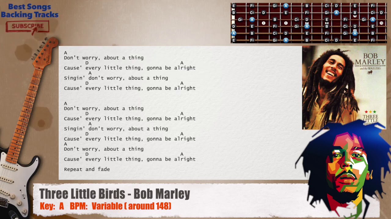 🎸 Three Little Birds - Bob Marley Guitar Backing Track with chords and lyrics
