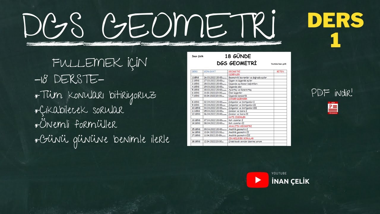 1.DERS DGS GEOMETRİ-Geometrik kavramlar ve doğruda a&ccedil;ılar-İnan &Ccedil;ELİK [PDF]